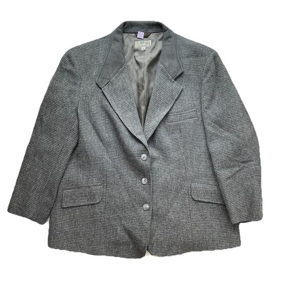 Vintage L.L. Bean 3 Button Tweed Blazer Women’s 16 Petite Jacket Suede Collar - Picture 6 of 8